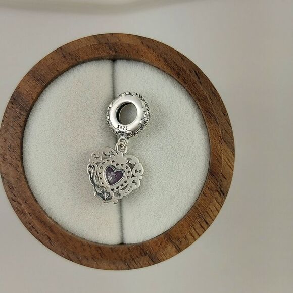 925 Sterling Silver Vintage Heart Dangle Charm - Picture 6 of 8